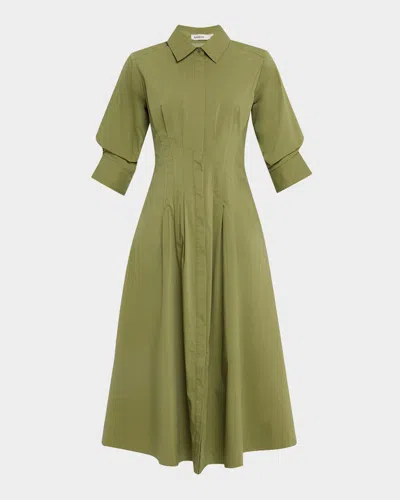 Simkhai Jazz Pintuck Midi Shirtdress In Green