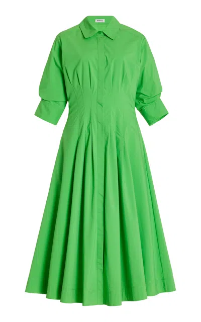 Simkhai Jazz Pintucked Cotton-blend Midi Shirt Dress In Green