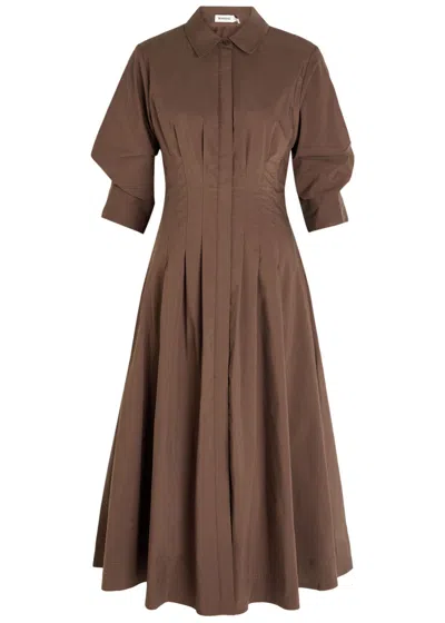 Simkhai Jazz Pintucked Cotton-blend Poplin Midi Shirt Dress In Brown