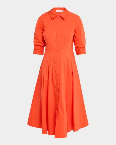 Simkhai Jazz Poplin Pintuck Midi Shirtdress In Orange
