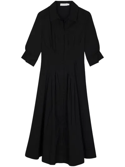 Simkhai Jazz Cotton Poplin Pintuck Midi Shirtdress In Black