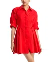 Simkhai Jazzie Pleated Cotton-blend Poplin Mini Shirt Dress In Fiery Red