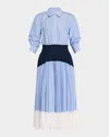 Simkhai 'jenella' Light Blue Long Dress With Classic Collar And Striped Motif In Harbor Blue Stripe