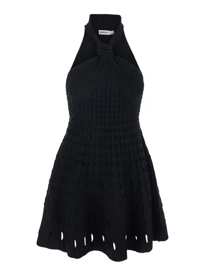 Simkhai Jenna Black Mini Dress With Flared Design And Perforated Details In Tech Fabric Woman