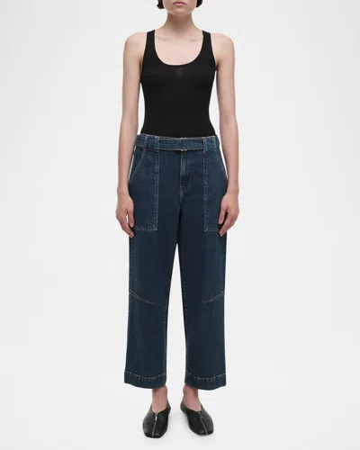 Simkhai Jenny High Rise Belted Cropped Jeans In Cielo