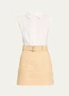Simkhai Jensen Belted Combo Button-front Utility Mini Dress In Natural Multi
