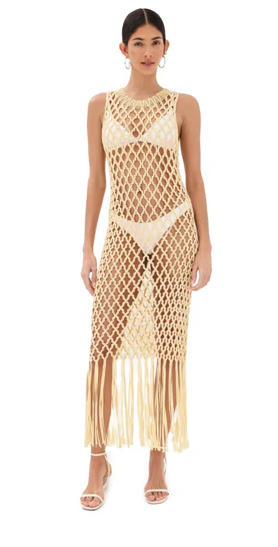 Simkhai Jensen Macrame Midi Dress Buttercream In Yellow