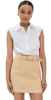 Simkhai Jensen Belted Combo Button-front Utility Mini Dress In Natural Multi