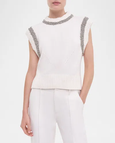 SIMKHAI JOANAE SLEEVELESS WOOL-CASHMERE EMBELLISHED SWEATER