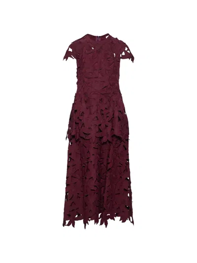 Simkhai Neve Layered Floral Cutwork Lace Midi Dress In Burgundy