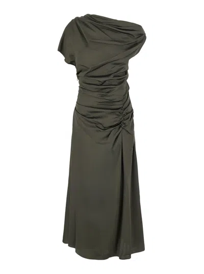 Simkhai Joanna One-shoulder Tech Fabric Long Dress With Asymmetric Neckline And Ruched Waist In Pink
