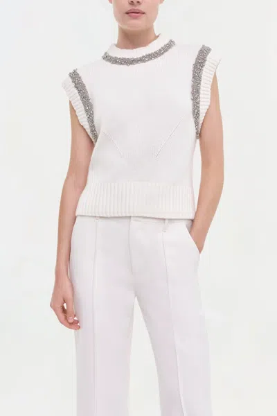 Simkhai Joanae Sleeveless Wool-cashmere Embellished Sweater In Ivory