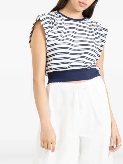 Simkhai Joie Cap Sleeve Cotton Jersey Top In Midnight Stripe In Blue