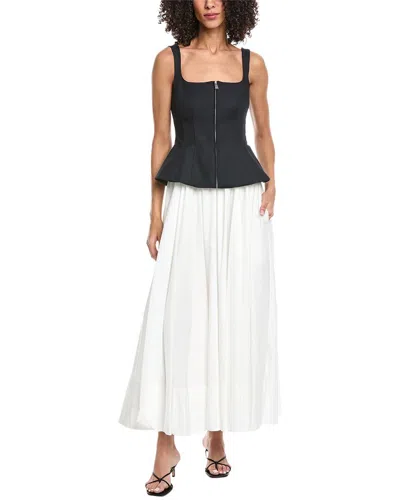 Simkhai Zayla Black And White Dress With Pleated Skirt And Squared Neckline In Tech Fabric Woman