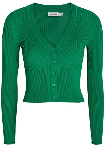 Simkhai Jonathan  Ailany Ribbed Stretch-knit Cardigan In Green