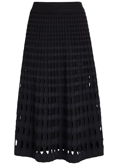 Simkhai Jonathan  Drue Textured Cut-out Knit Midi Skirt In Black