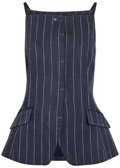 Simkhai Jonathan  Edie Pinstriped Woven Top In Blue