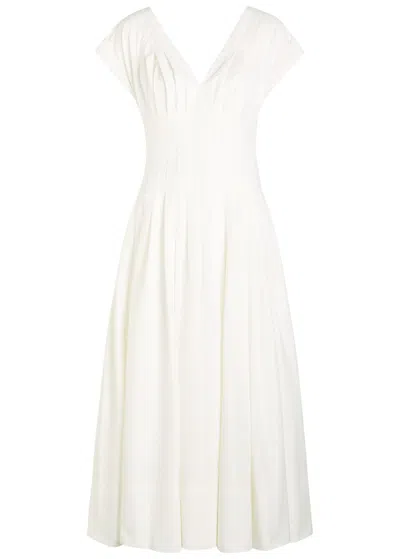 Simkhai Nina Pleated Cotton-blend Poplin Midi Dress In White