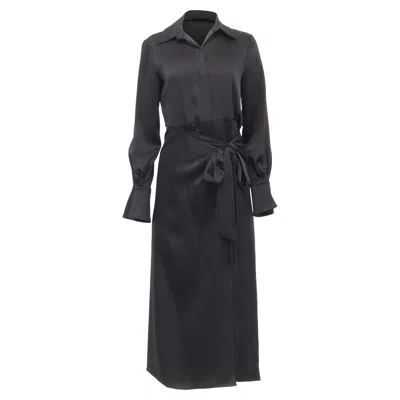 Simkhai Samba Wrap-effect Satin-crepe Midi Shirt Dress In Schwarz