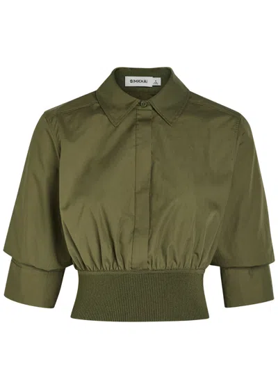 Simkhai Jonathan  Stiles Cotton-poplin Cropped Shirt In Green