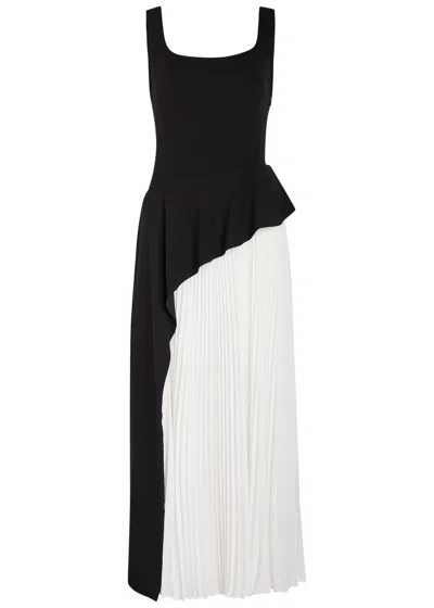 Simkhai Zayla Black And White Dress With Pleated Skirt And Squared Neckline In Tech Fabric Woman