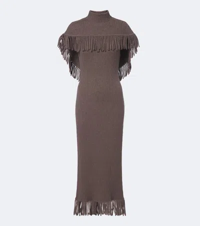 Simkhai Womens Jordan Detachable-neck Cape Knitted Midi Dress Mushroom In Brown
