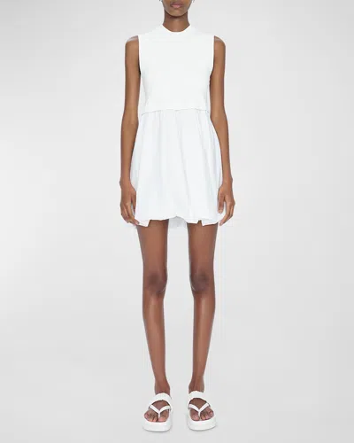 Simkhai Josey Sleeveless Bubble-skirt Mini Dress In White