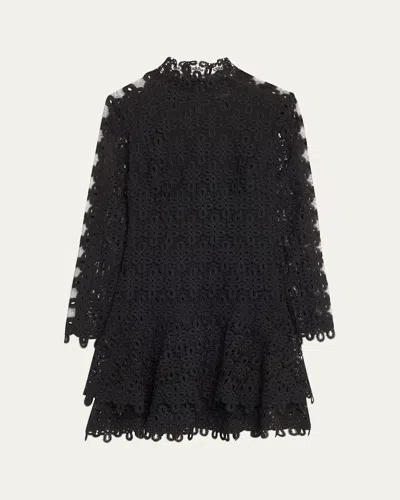SIMKHAI JOY GUIPURE LACE LONG-SLEEVE MINI DRESS