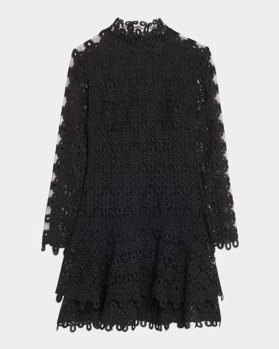 SIMKHAI JOY GUIPURE LACE LONG-SLEEVE MINI DRESS