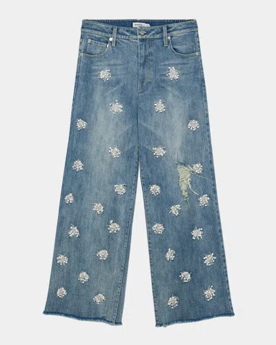 Simkhai Jude Embellished Wide Crop Jeans In Blue