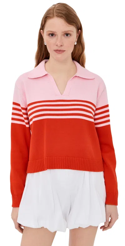 Simkhai Jules Knit Polo Sweater Lobster Stripe