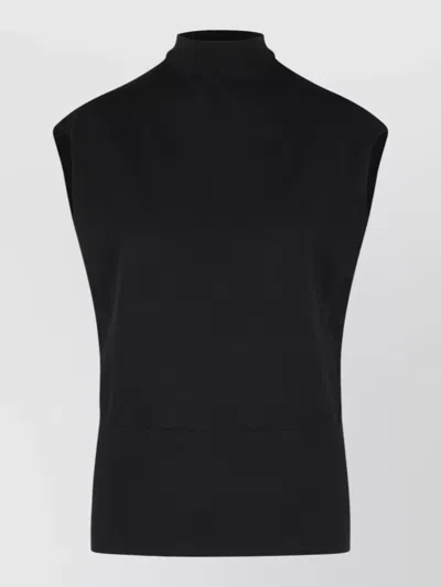 Simkhai Sleeveless Black Viscose Blend Top With Raised Neckline