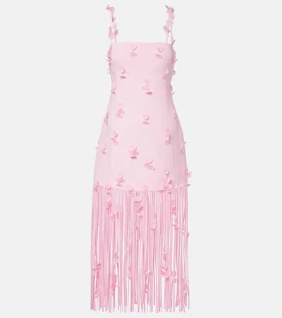 Simkhai Juliana Embellished Fringed Linen-blend Midi Dress In Pink