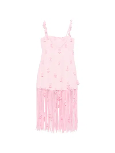 Simkhai Juliana Embellished Fringed Linen-blend Midi Dress In Pink