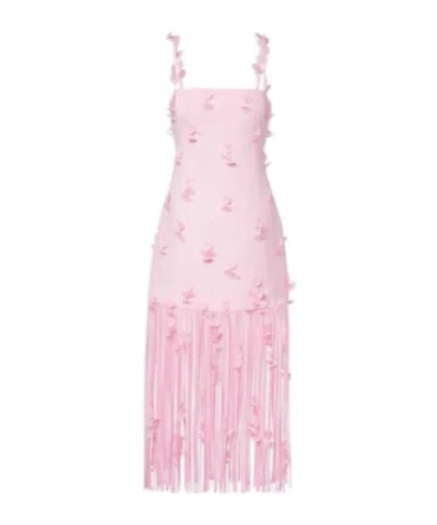 Simkhai Juliana Embellished Fringed Linen-blend Midi Dress In Pink