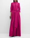 Simkhai Julip Pleated 3/4-sleeve Shirt Gown In Magenta