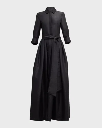 Simkhai Julip Pleated 3/4-sleeve Shirt Gown In Black