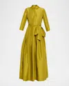 Simkhai Julip Pleated Tie-waist Maxi Shirt Gown In Yellow