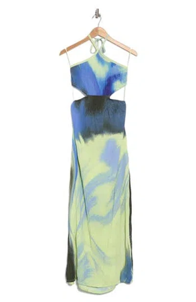 Simkhai Julius Halter Neck Cutout Maxi Dress In Marina Blue Print