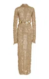 Simkhai Karissa Textured Mesh Maxi Dress In Gold