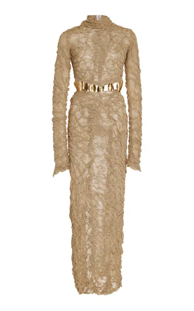Simkhai Karissa Textured Mesh Maxi Dress In Gold