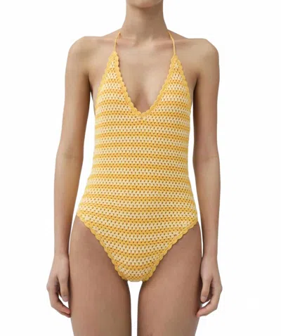 Simkhai Womens Mango Multi Karoline Halterneck Crochet Swimsuit Xs In Yellow