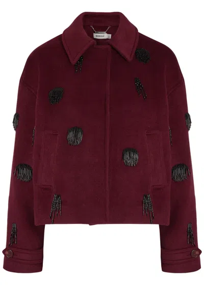 Simkhai Katya Bead-embellished Wool-blend Jacket In Red