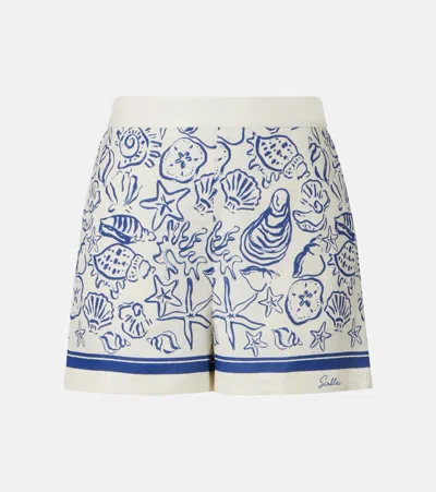 Simkhai Keaton Printed Linen-blend Shorts In Blue