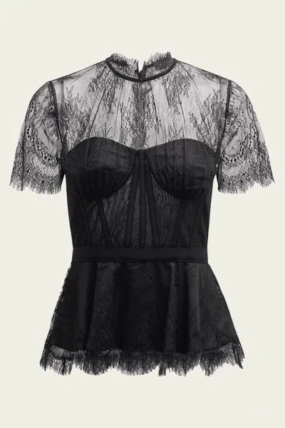 Simkhai Kehlani Lace Short-sleeve Bustier Top In Black