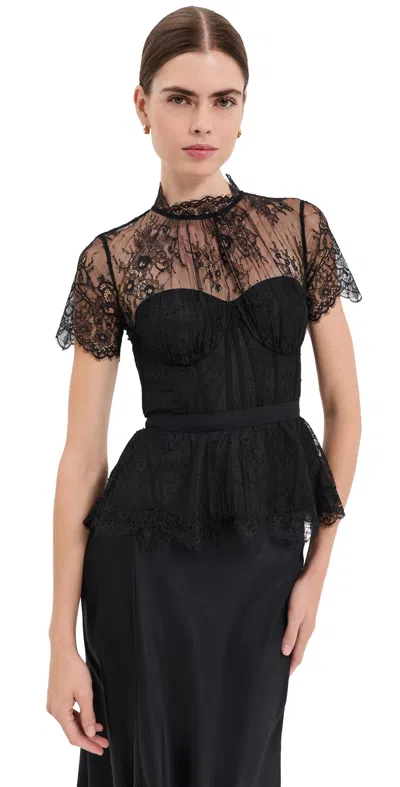 Simkhai Kehlani Lingerie Lace Short Sleeve Bustier Top Black