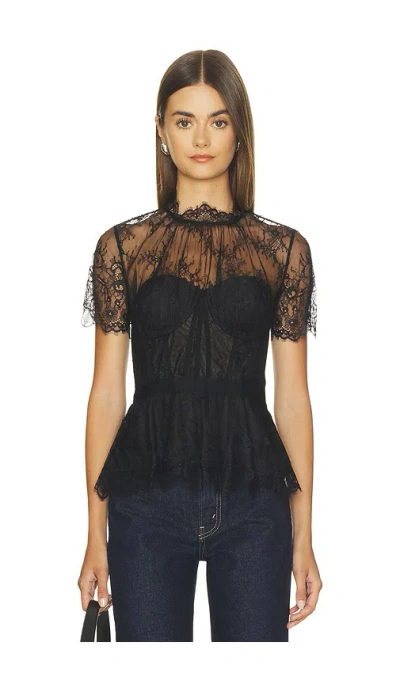 Simkhai Kehlani Lingerie Lace Short Sleeve Bustier Top In Black