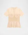 Simkhai Kehlani Sheer Lace Short-sleeve Peplum Bustier Top In Champagne