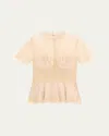 Simkhai Kehlani Sheer Lace Short-sleeve Peplum Bustier Top In Neutral