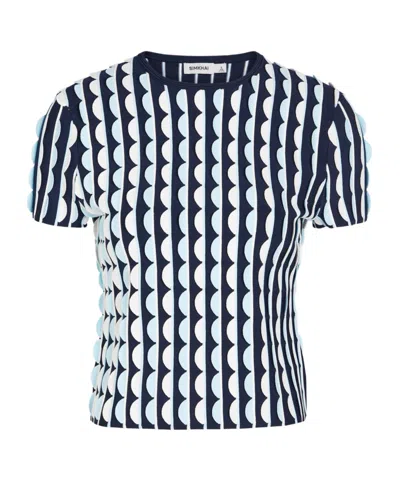 Simkhai Kendra Scalloped Knit T-shirt In Blue